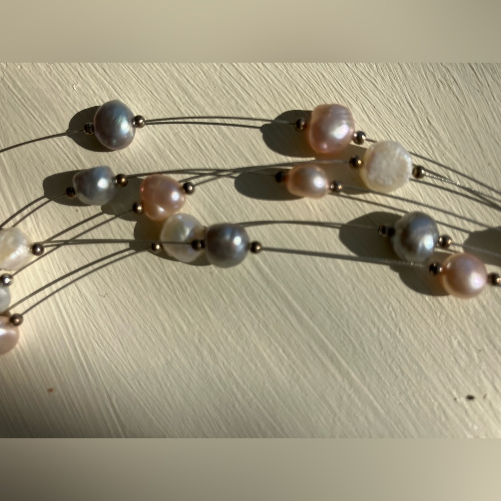 Illusion Five-Strand Freshwater Pearl Necklace Vintage Wedding Feminine - Picture 4 of 5